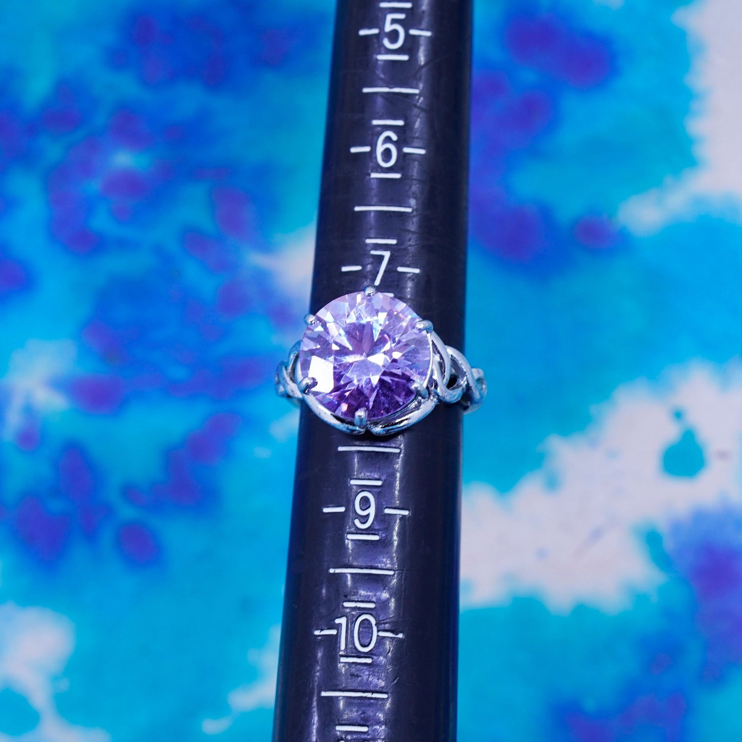 Size 7.75, vtg Sterling 935 silver handmade ring w/ mega shiny amethyst ring