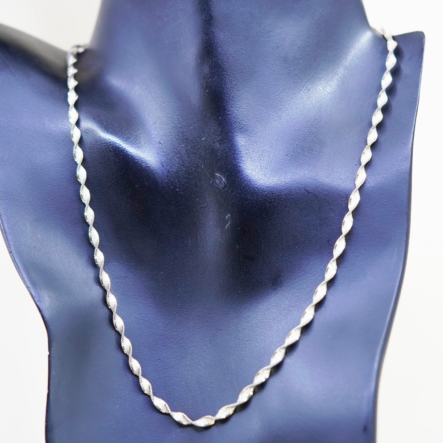 18”, two tone Sterling silver necklace glittering 925 twisted herringbone chain