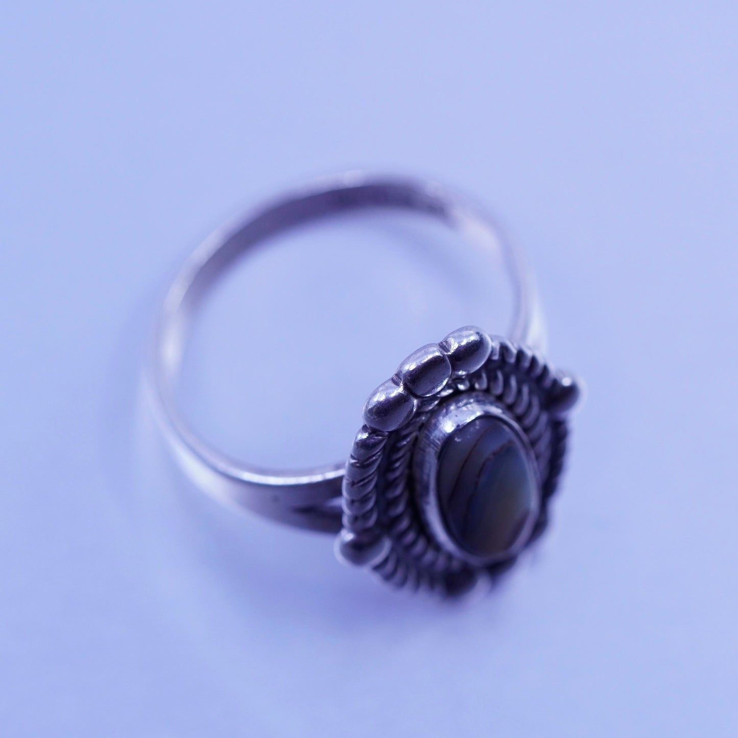 sz 7, Native American navajo Bell trading post Sterling 925 silver ring abalone
