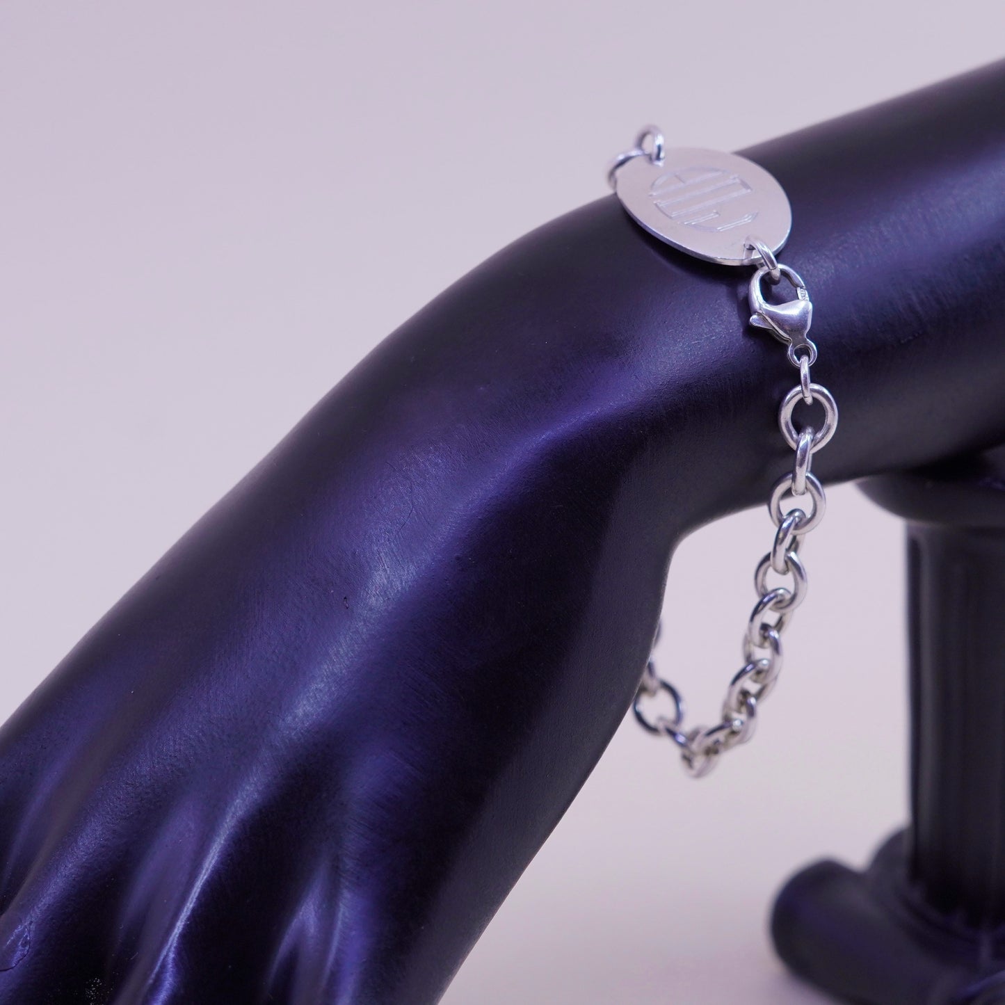 7”, Vintage sterling silver circle chain, 925 bracelet monogram initial “ADJ”