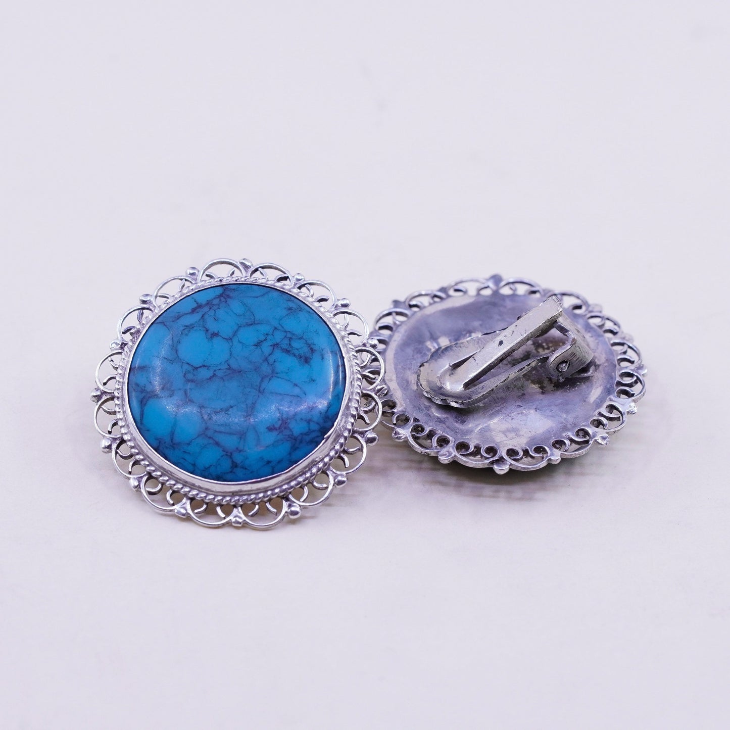 Vintage Plato 925 Sterling and turquoise drops earrings, clip on earrings