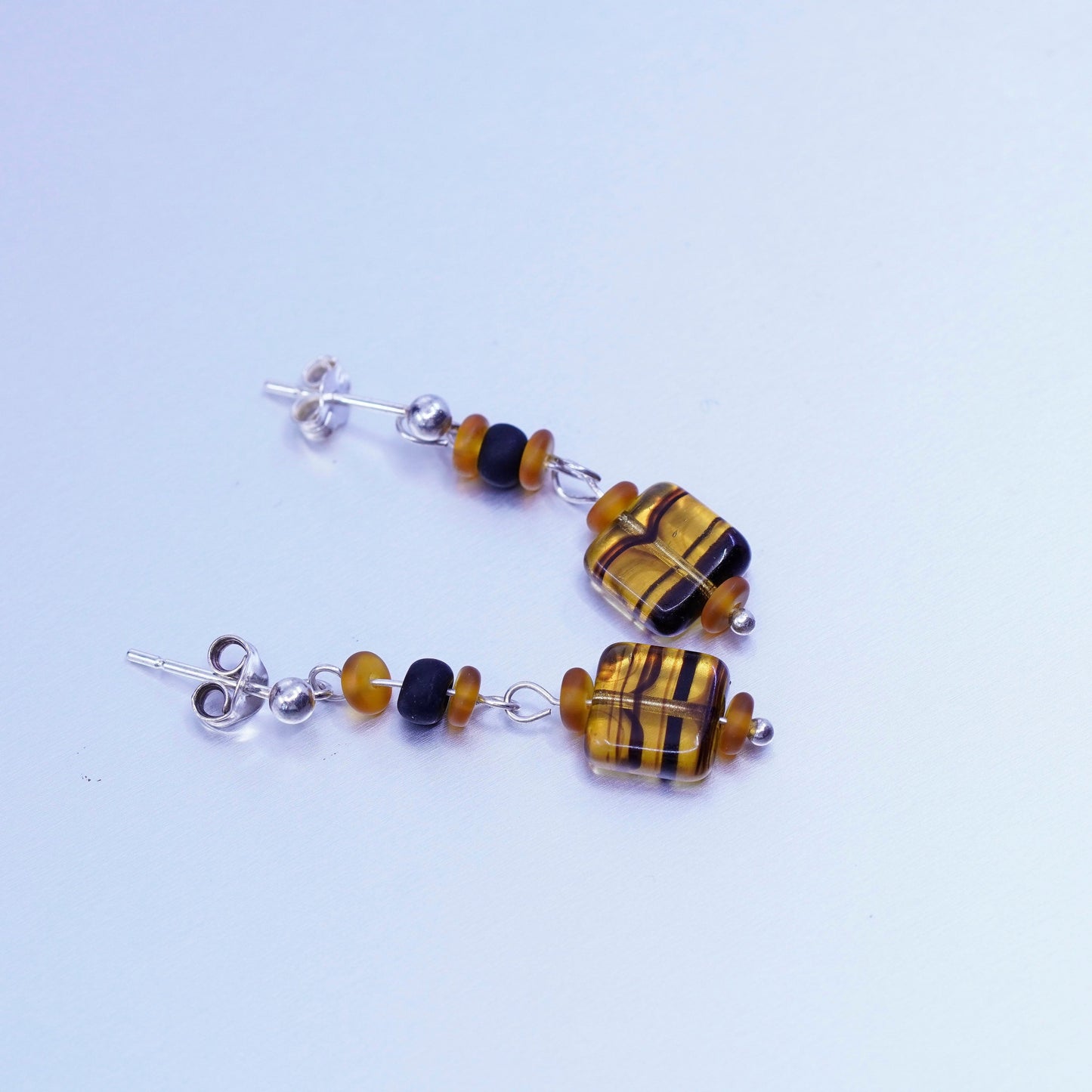 Vintage Sterling 925 silver earrings with yellow agate