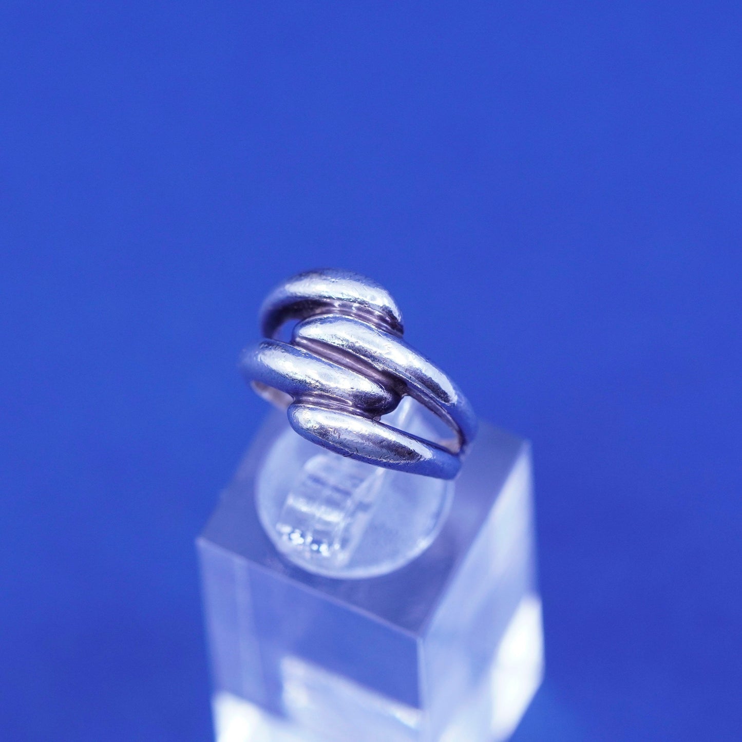 Size 6, vintage Sterling silver handmade ribbed ring, 925 statement band