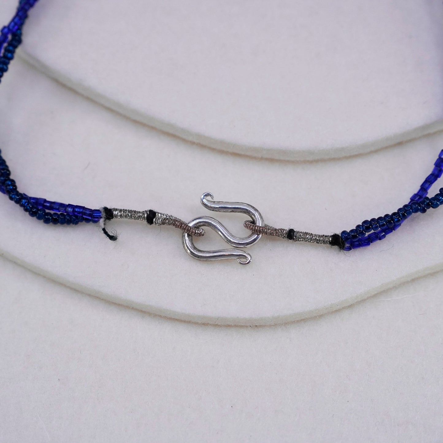18”, blue beads necklace Sterling 925 silver French symbol fleur-de-lis pendant