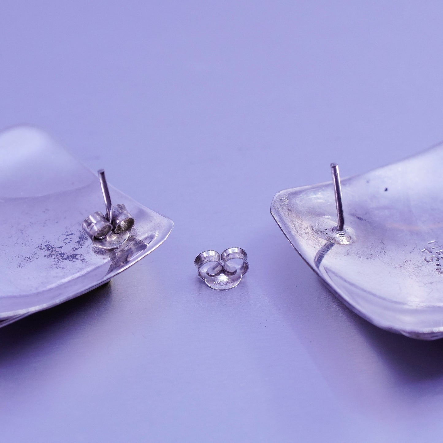 Vintage two tone Sterling 925 silver handmade earrings, square studs