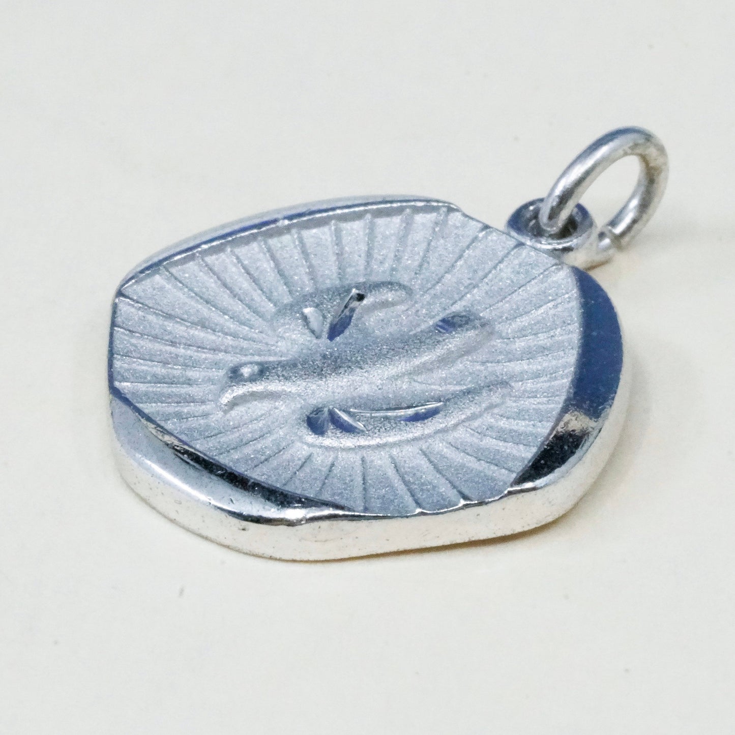 Vintage Theda sterling silver tag charm with peace dove, 925 silver pendant