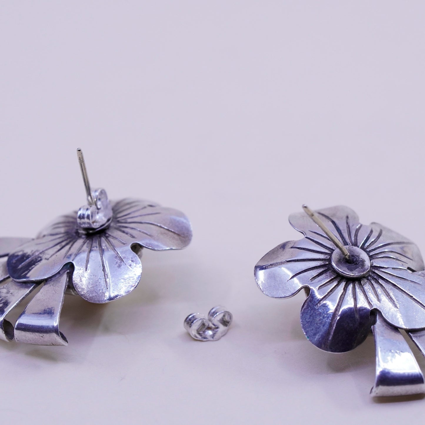 Vintage Sterling 925 silver handmade earrings, flower studs