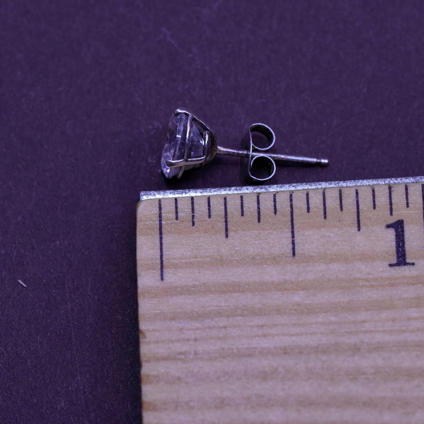 6mm, vintage Sterling silver clear round crystal studs, cz earrings