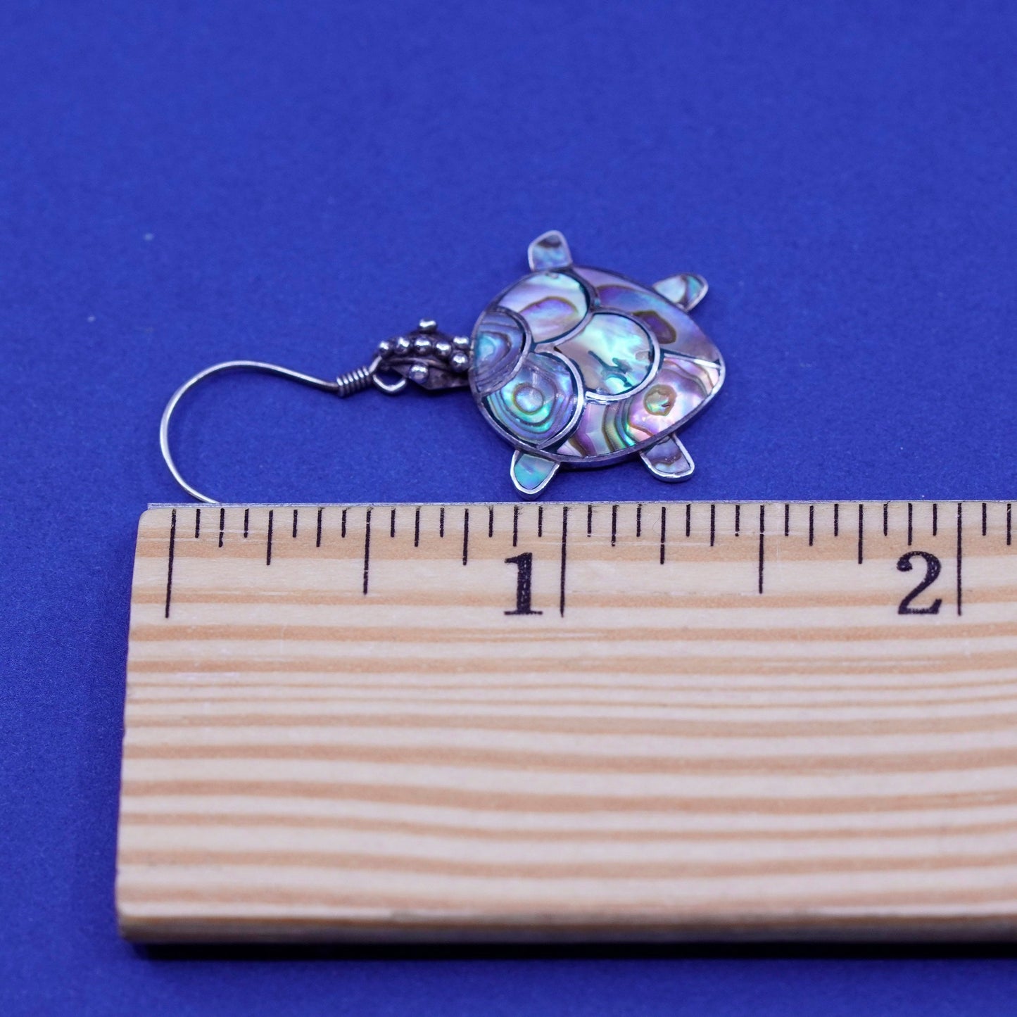 Vintage Sterling silver handmade earrings, 925 turtle drops with abalone