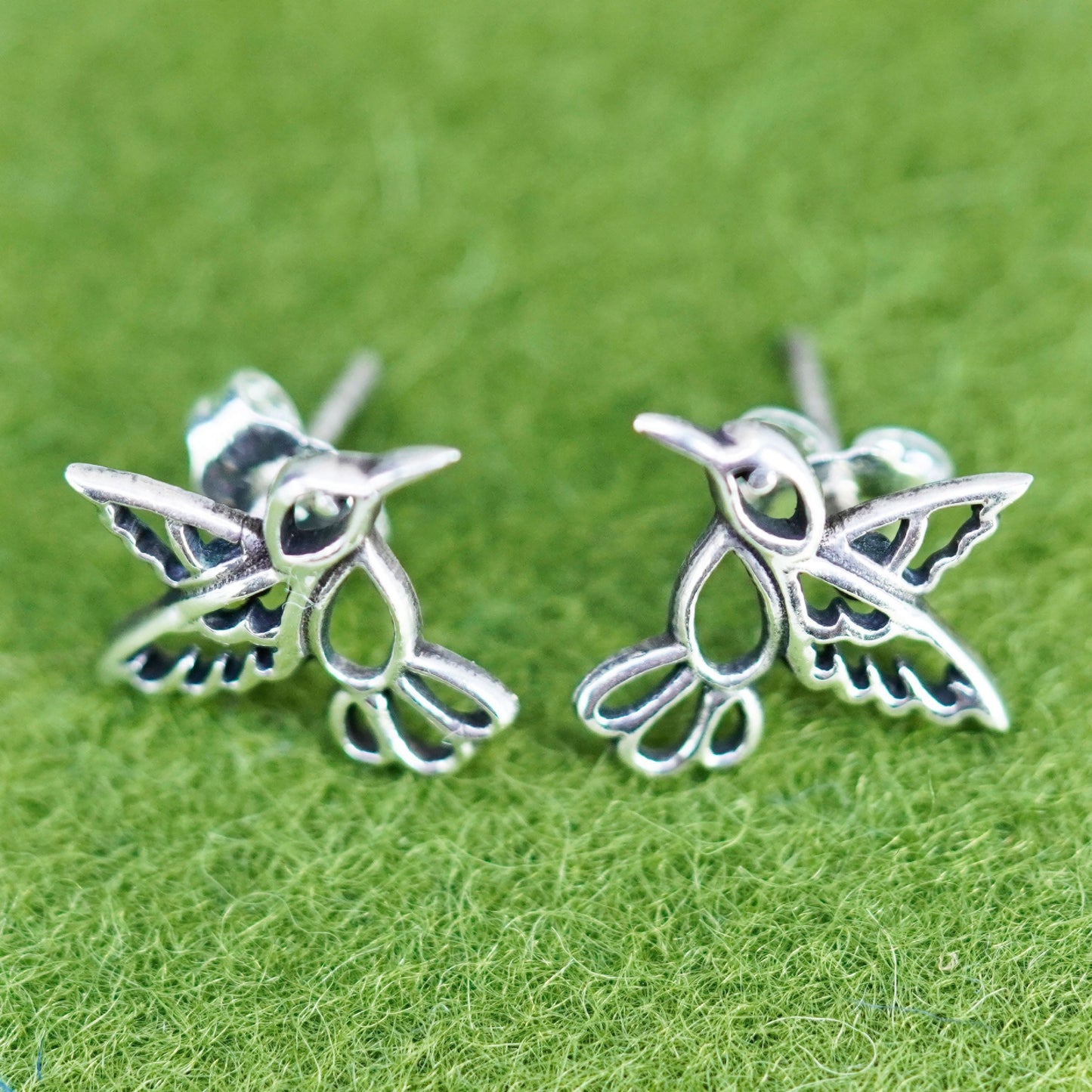 Vintage sterling silver hummingbird studs, 925 bird earrings