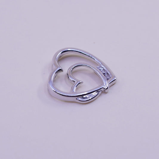 Vintage sterling silver pendant, 925 double hearts with Swarovski crystal