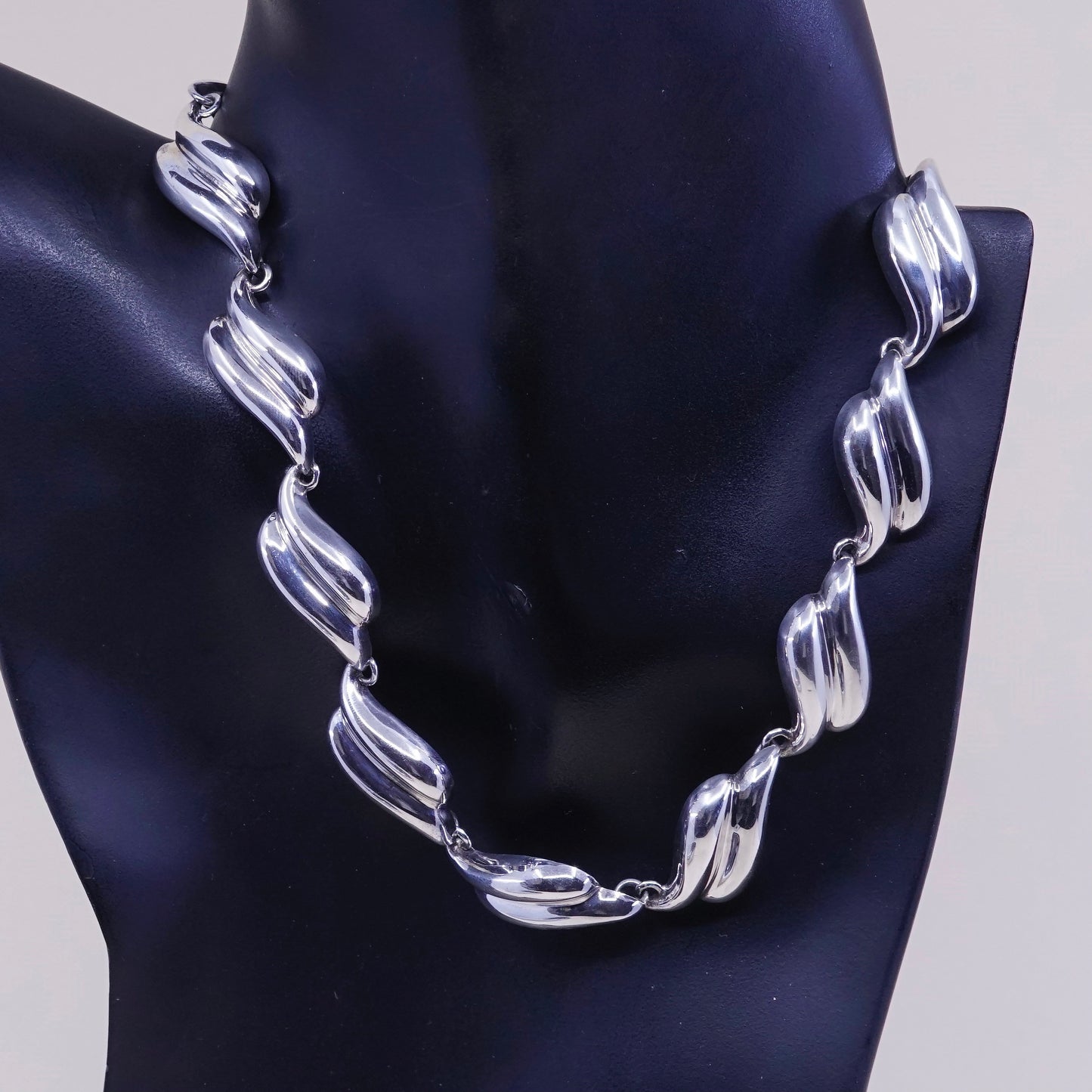16”,, Vintage sterling 925 silver wavy tennis necklace, 925 chain