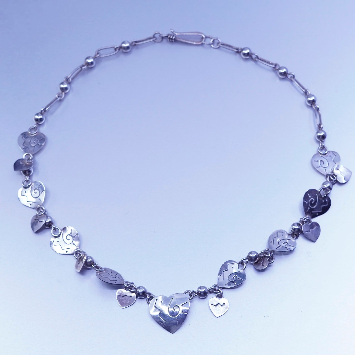 18”, far fetched Sterling 925 silver elongated chain necklace heart charms