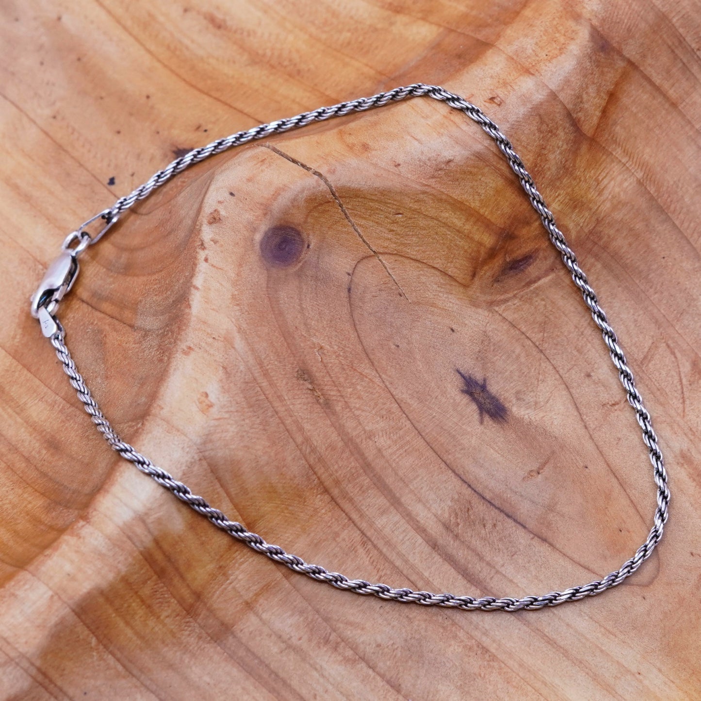 9”, vintage gold over Sterling silver rope bracelet, Italy 925 chain anklet