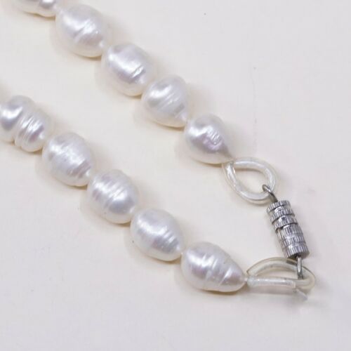 18" 7mm, Vtg Sterling 925 silver Clasp handmade necklace With Freshwater Pearl