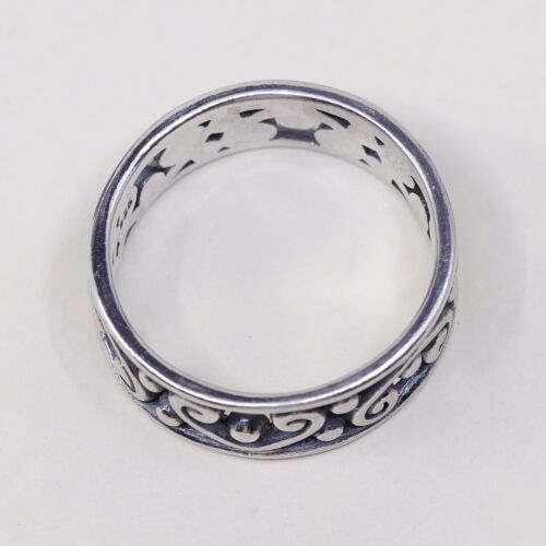 Size 10, Vtg Sterling Silver Handmade Ring 925 Silver Band w/ beads N Swirl