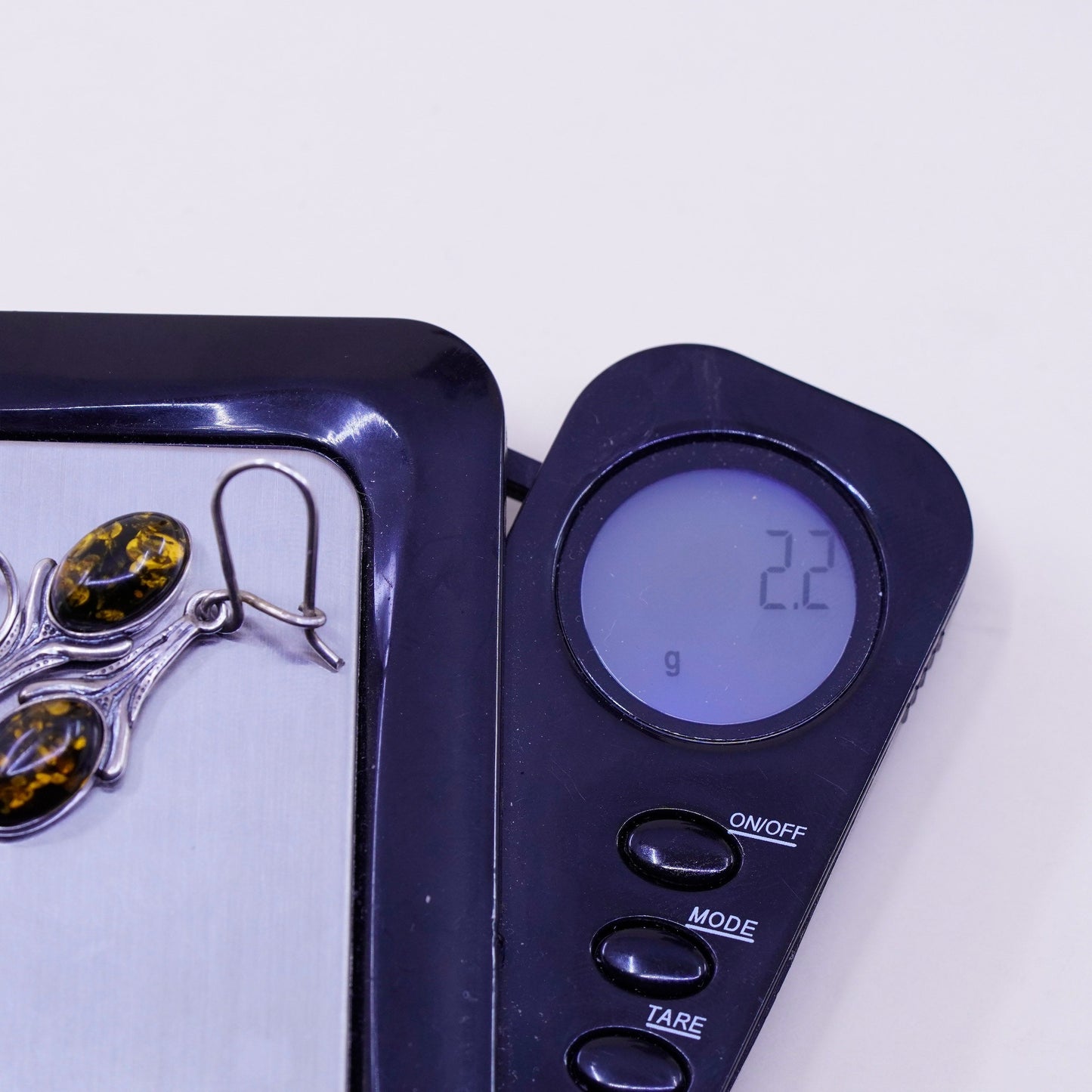 Vintage sterling 925 silver handmade earrings with oval Amber