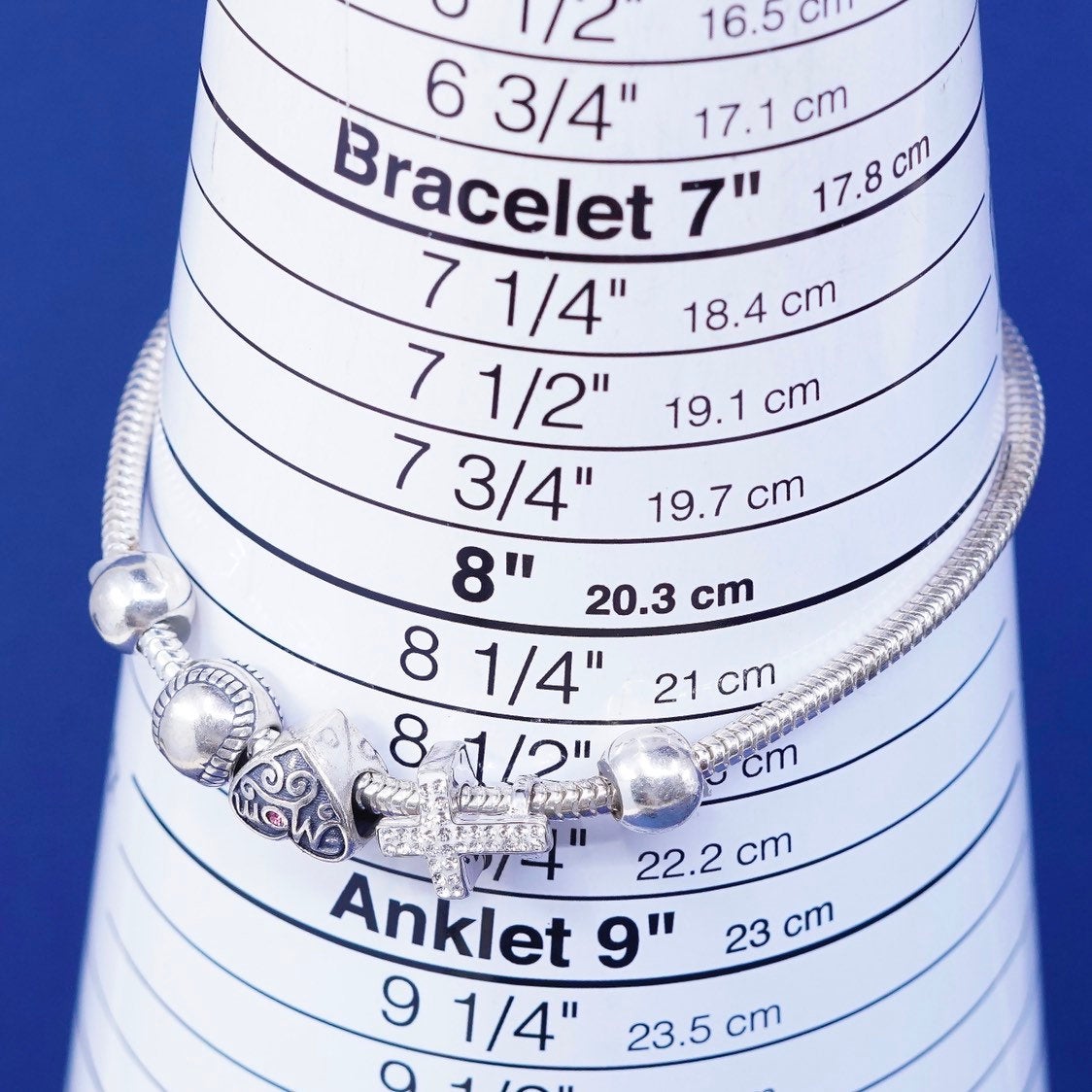 8.5", Sterling silver bracelet, italy 925 snake chain mom baseball cross charms