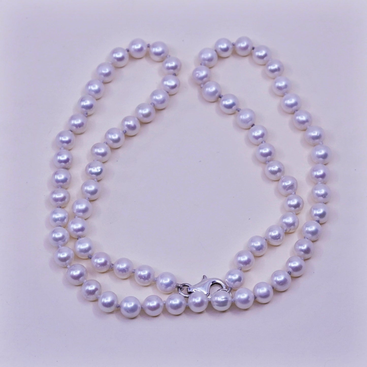 18”, Vintage freshwater pearl beads necklace chain sterling 925 silver clasp