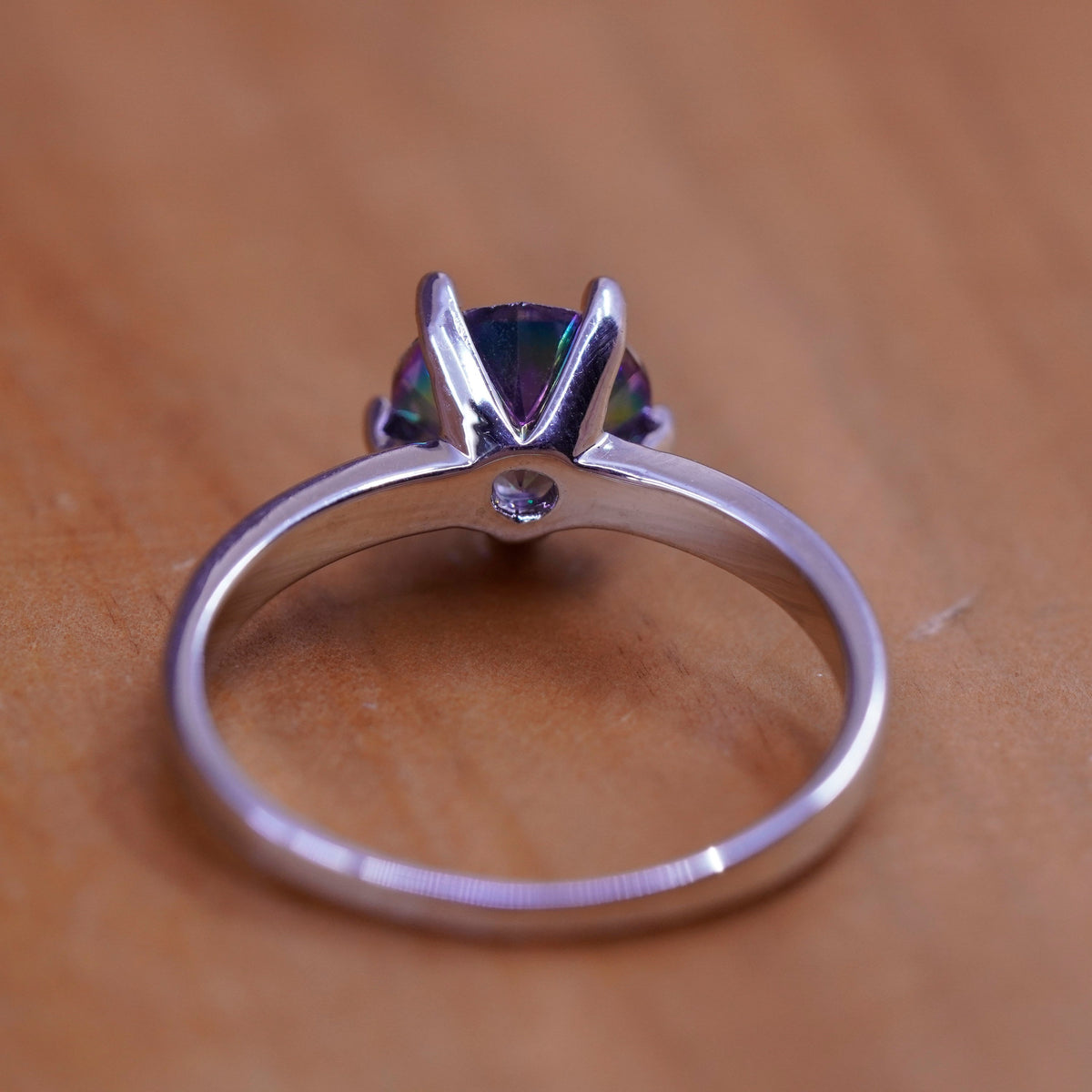 Size 9, vintage Sterling 925 silver engagement ring with rainbow topaz