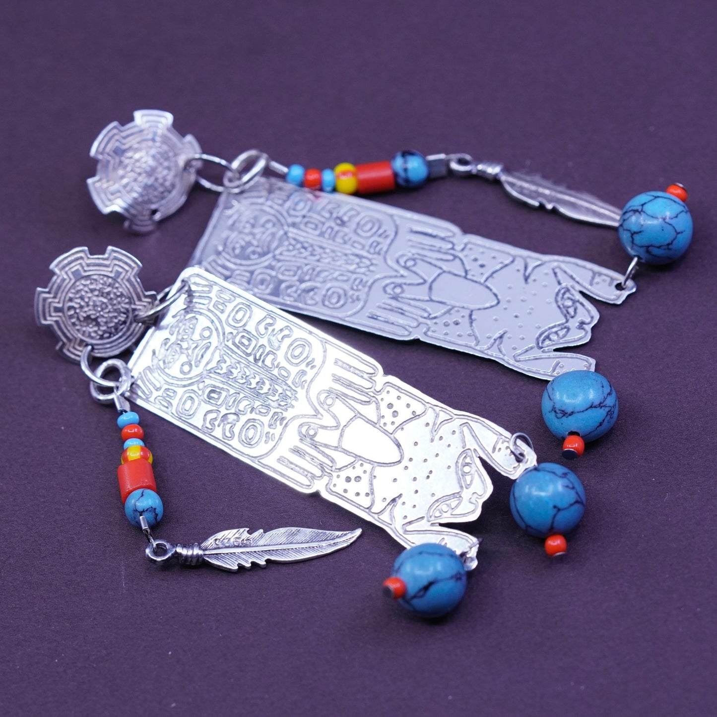 Sterling silver earrings, Native American Navajo RV 925 w/ turquoise beads