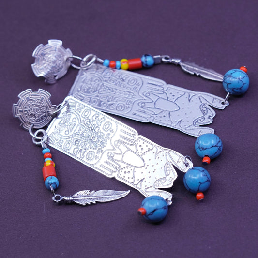 Sterling silver earrings, Native American Navajo RV 925 w/ turquoise beads