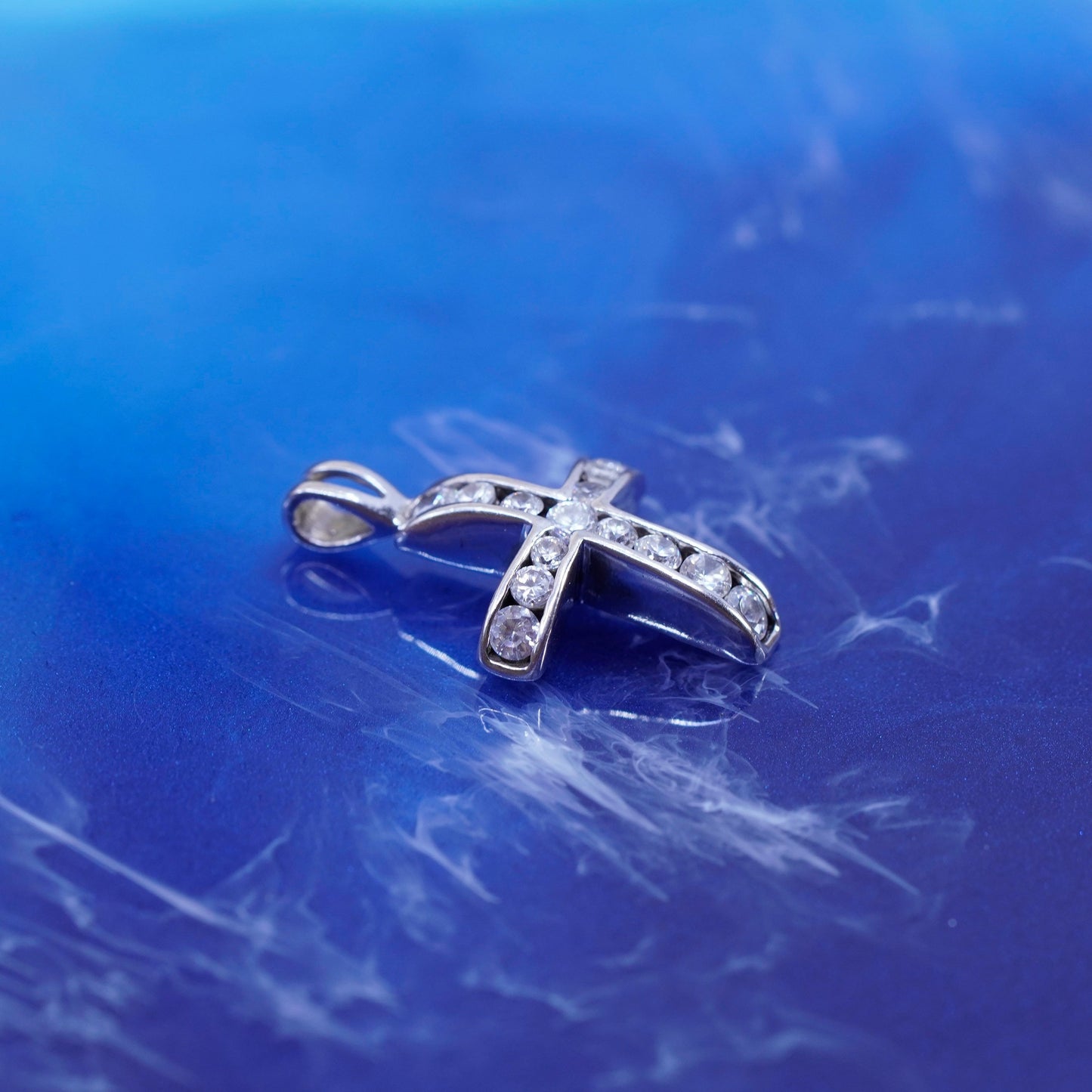 Vintage Sterling silver handmade pendant, 925 cross with cz