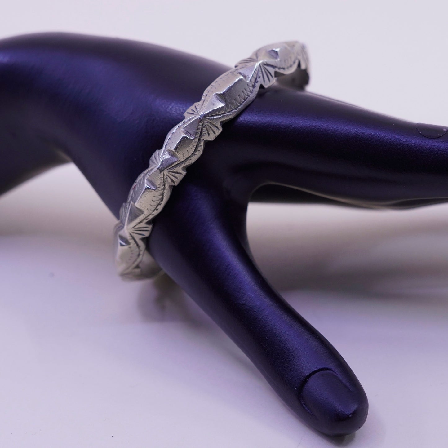 7.75”, Native American sterling 925 silver handmade textured bracelet, bangle