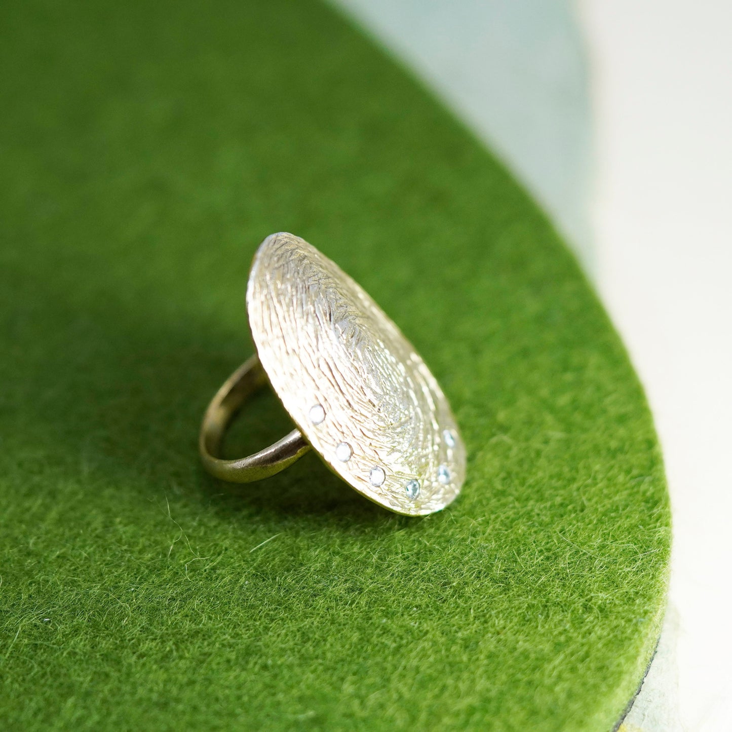 Size 7, Israel Pz Or Paz vermeil gold over 925 Sterling silver handmade ring cz
