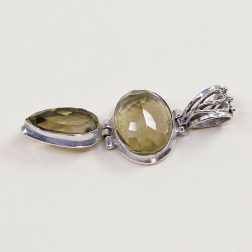 Vtg Handmade Sterling Silver .925 Bali Marquis Filigree Style Pendant W/ Citrine