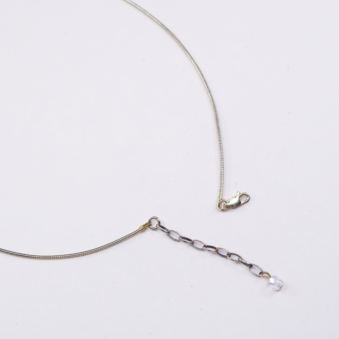 16+1”, OS vermeil gold Sterling silver necklace 925 snake chain crystal pendant
