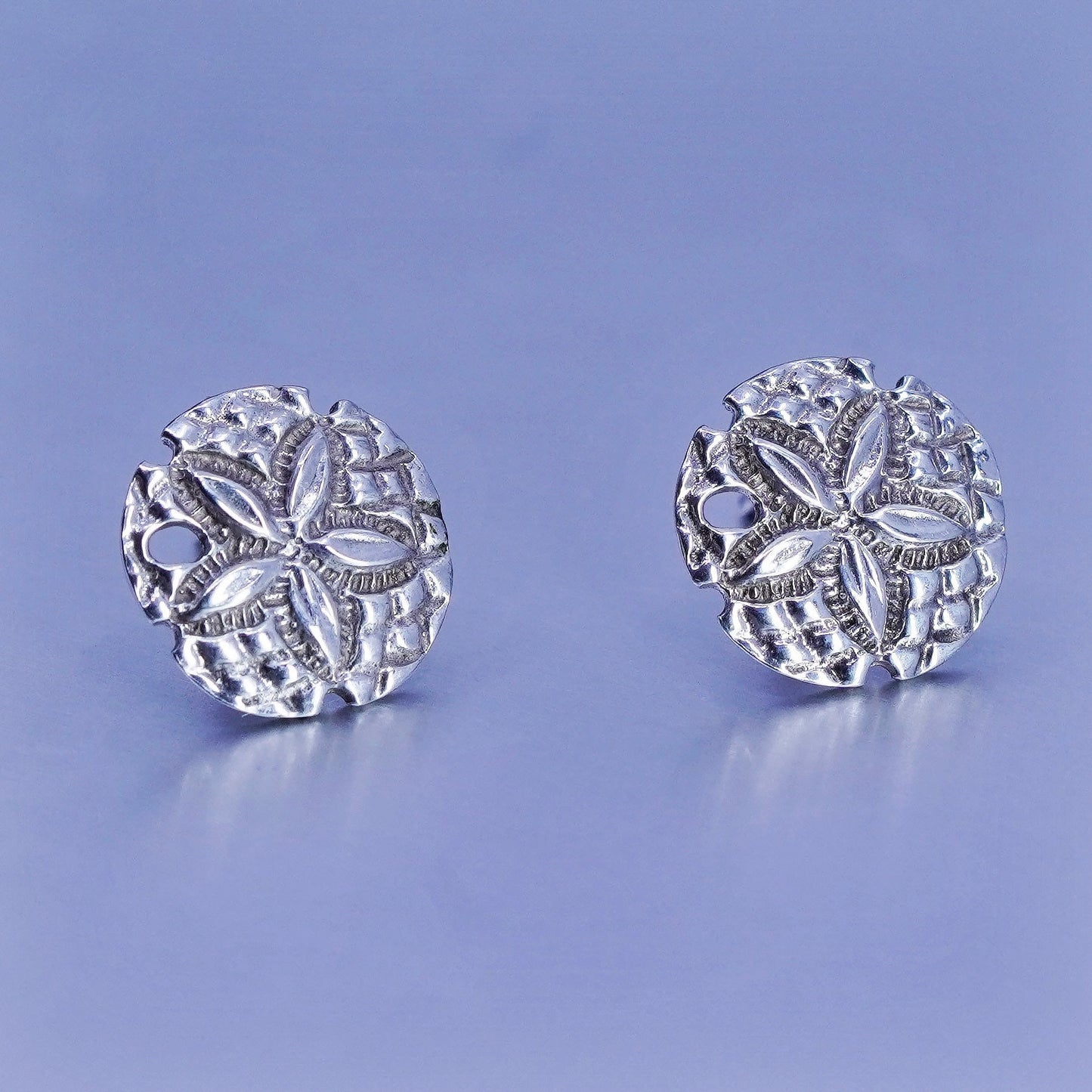 Vintage Sterling 925 silver handmade sand dollar earrings, studs