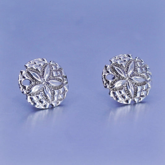 Vintage Sterling 925 silver handmade sand dollar earrings, studs