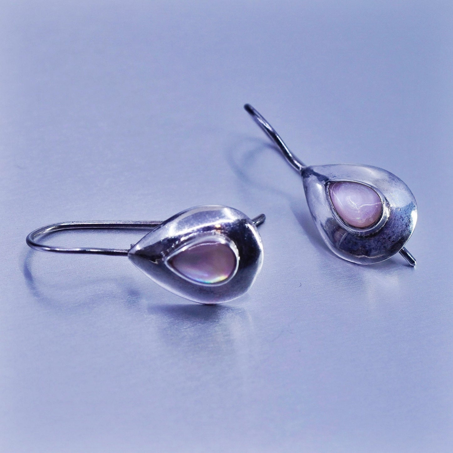 Vintage Sterling 925 silver handmade earrings with teardrop mother of pearl