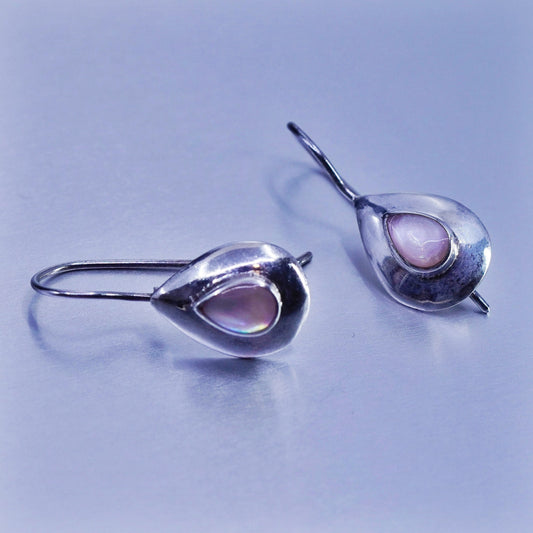 Vintage Sterling 925 silver handmade earrings with teardrop mother of pearl