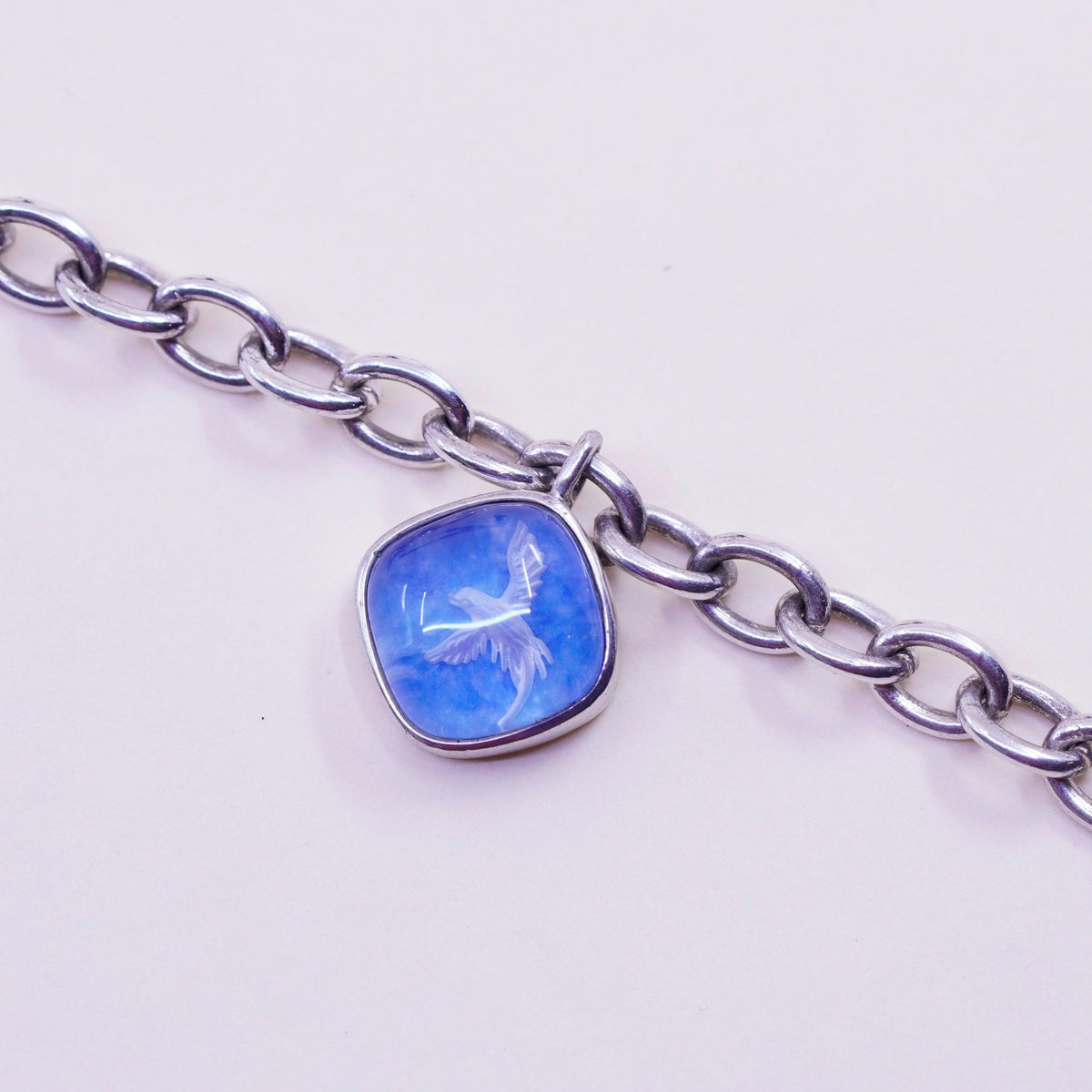 7” Ricardo Intaglio Cayman Islands Sterling 925 Silver bracelet blue dove Charm