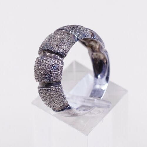 Size 8, Italy Milor Sterling Silver Handmade Ribbed Ring, 925 Silver Matt Band