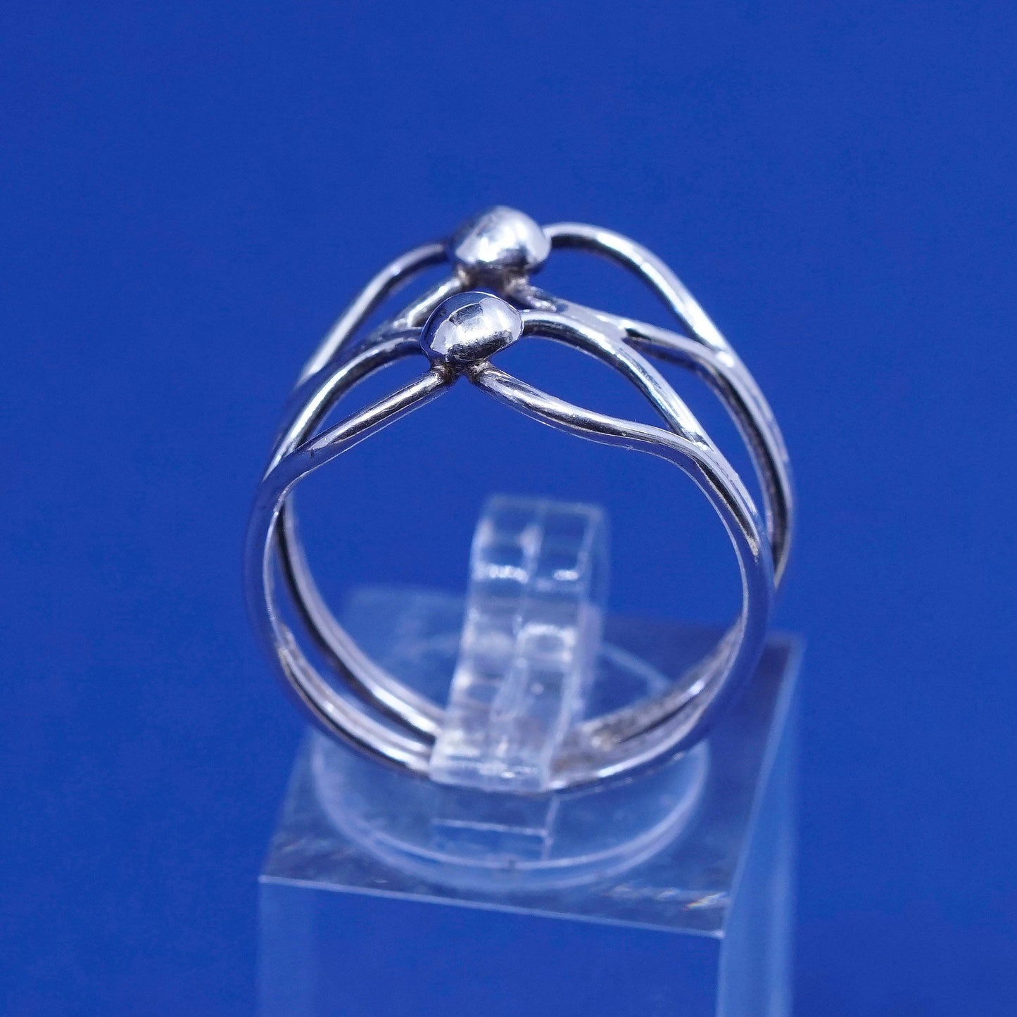 Size 8.5, vintage Sterling silver handmade ring, 925 woven band w/ beads