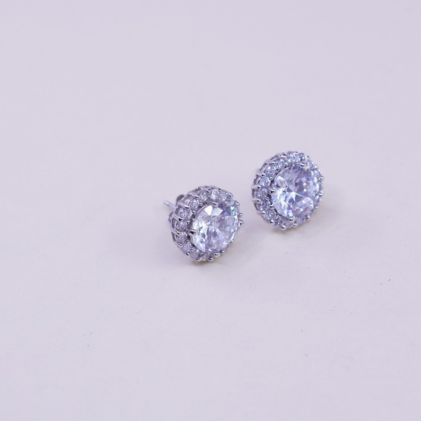 Vintage sterling 925 silver genuine cz studs, minimalist earrings