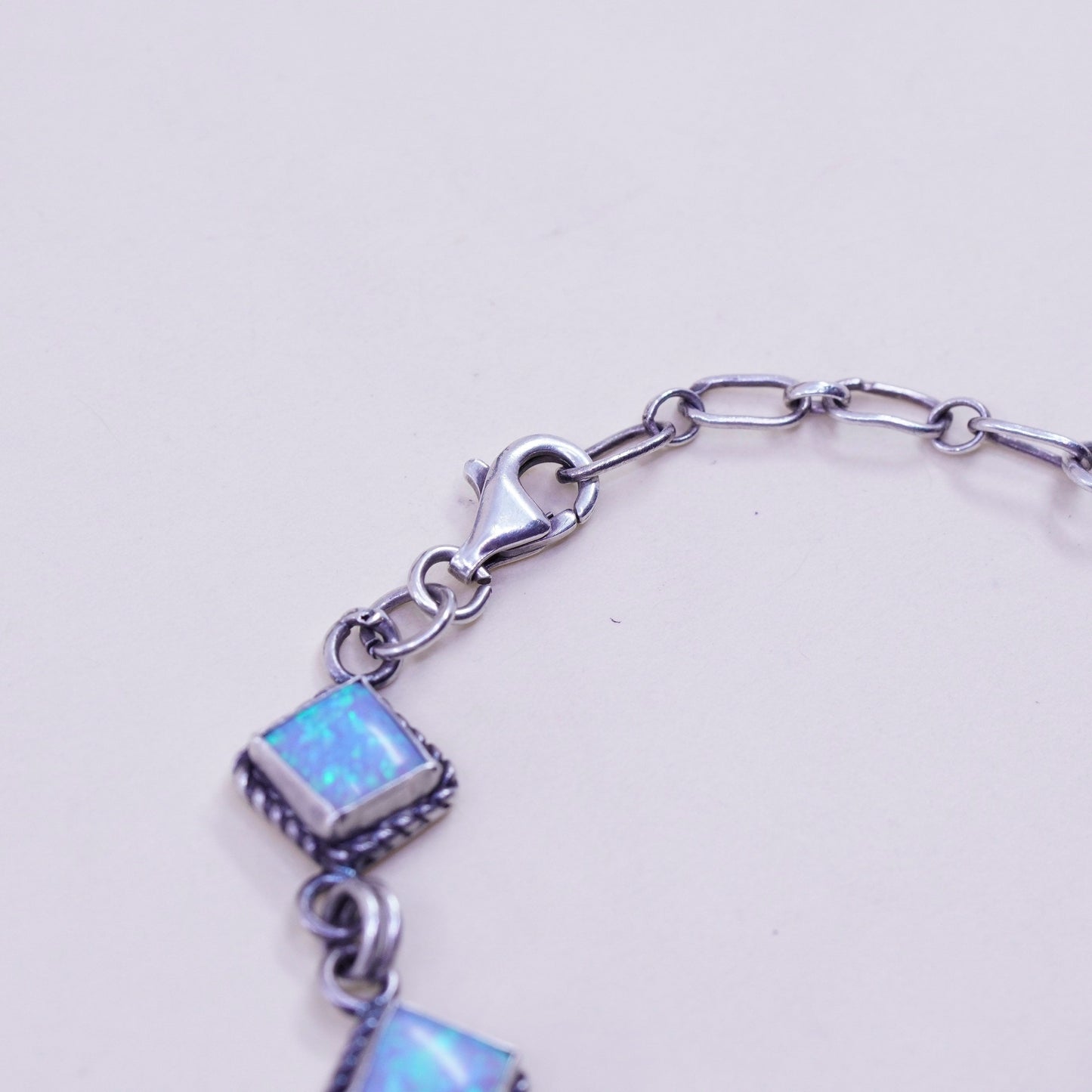 6.5+1”, vintage Sterling 925 silver tennis bracelet with opal and cable