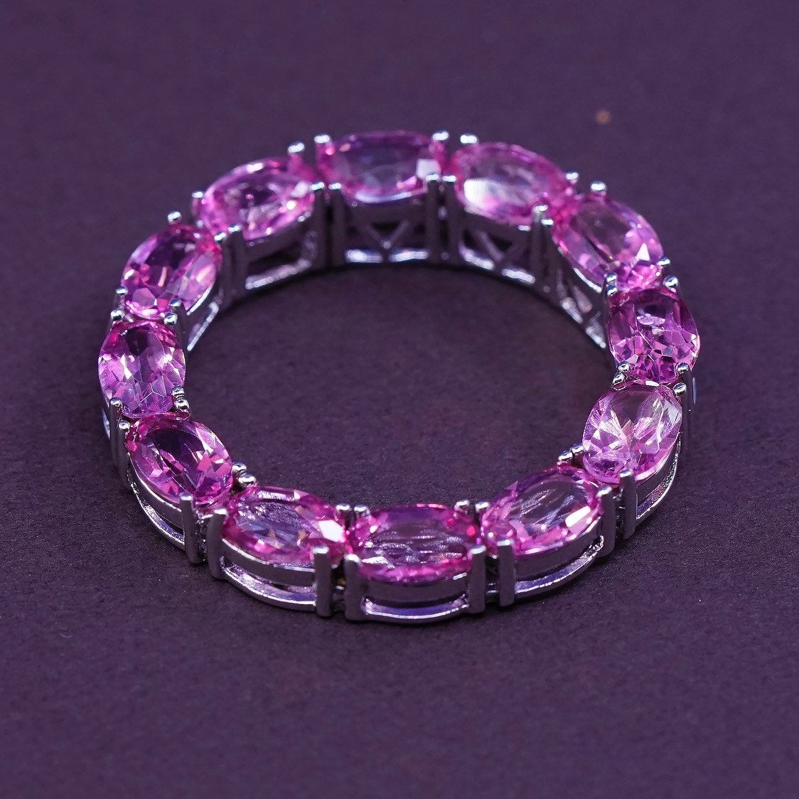 vtg modern Sterling silver handmade pendant, 925 Circle Pendant w/ pink CZ