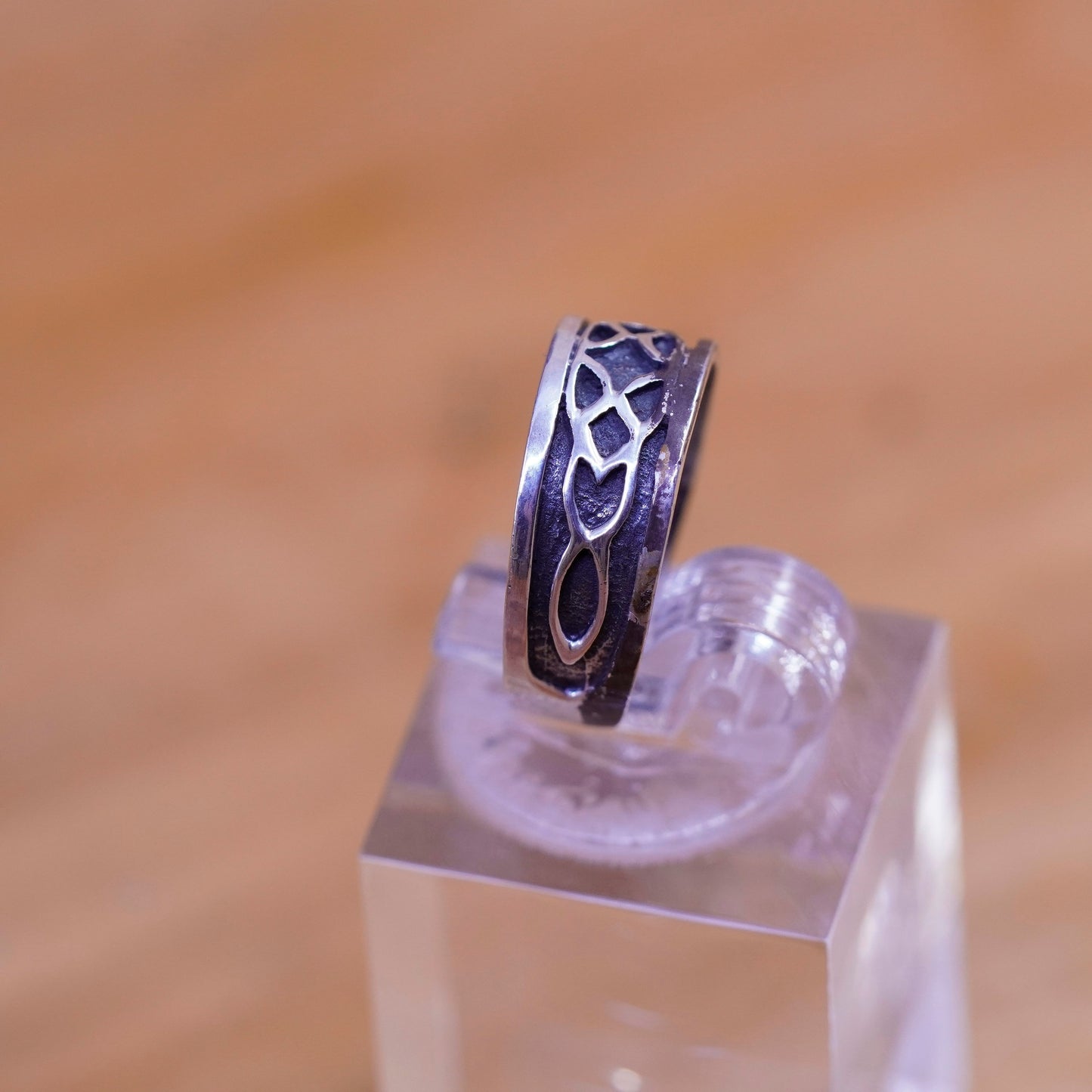 Size 2.25, vintage Sterling silver handmade ring, 925 textured band, open end