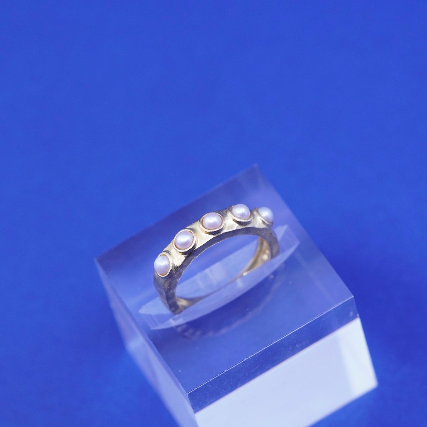 Size 6 vermeil gold filled Sterling silver engagement ring matte 925 band pearl