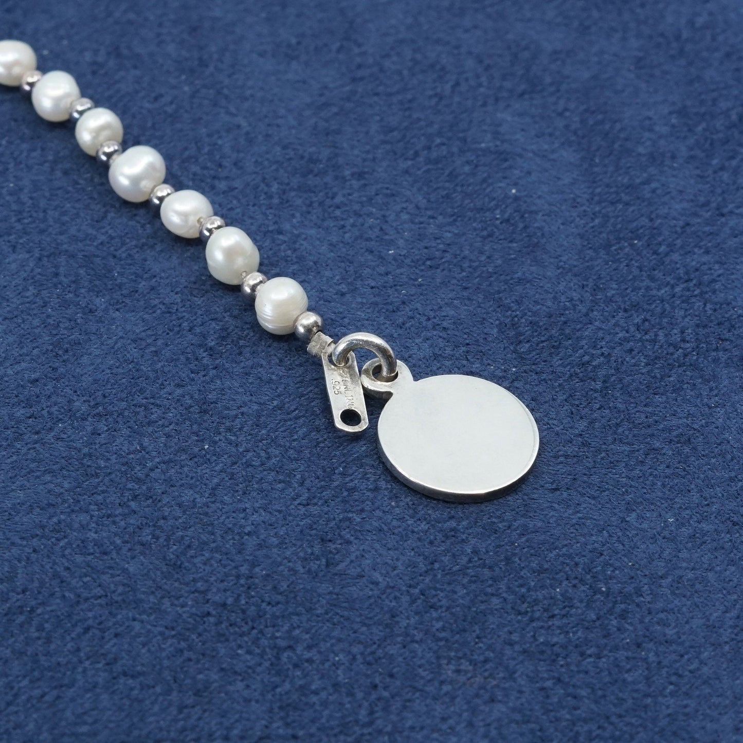 5.5", Sterling silver handmade bracelet 925 charm engraved monogram “JWJ” pearl