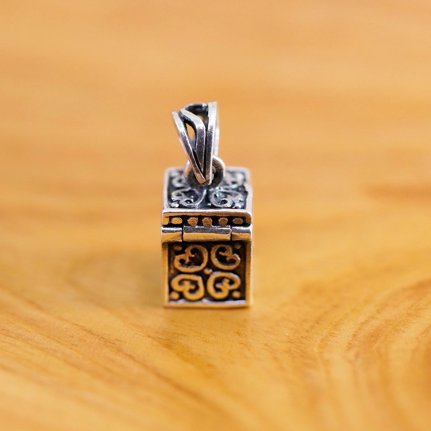 Vintage Sterling silver prayer box pendant, 925 handmade locket charm