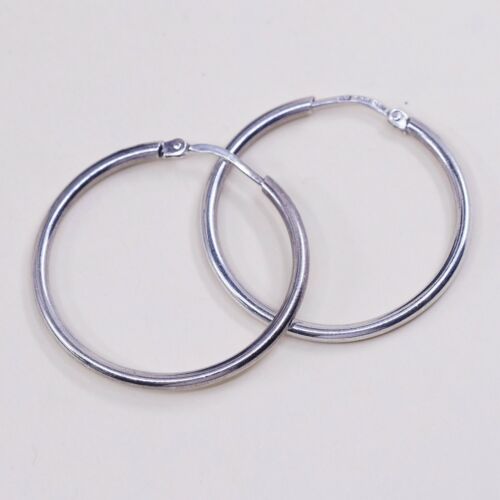 1.25”, Italy 925 Sterling Silver Hoop Pierced Earrings, 925 silver huggie