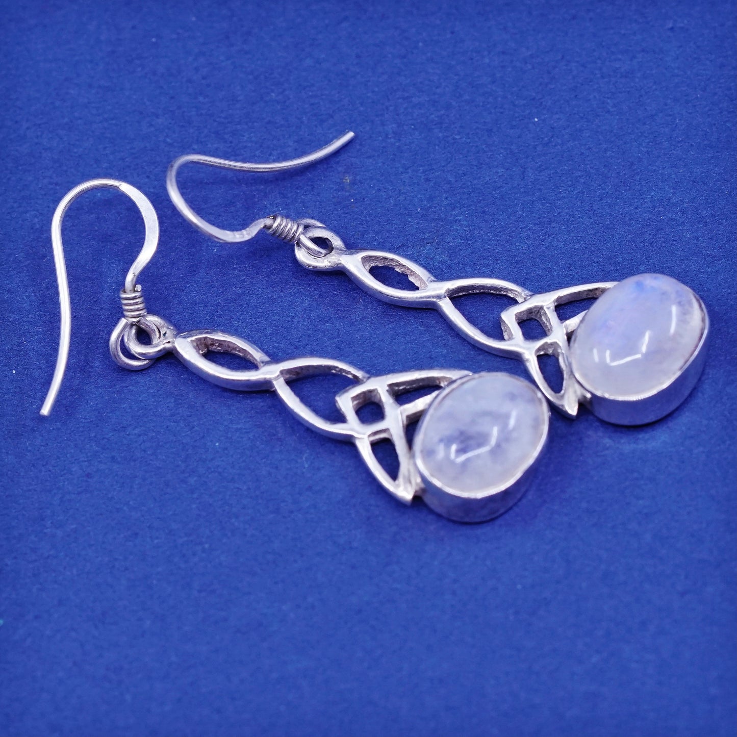 Vintage Sterling silver handmade earrings, 925 teardrop with moonstone