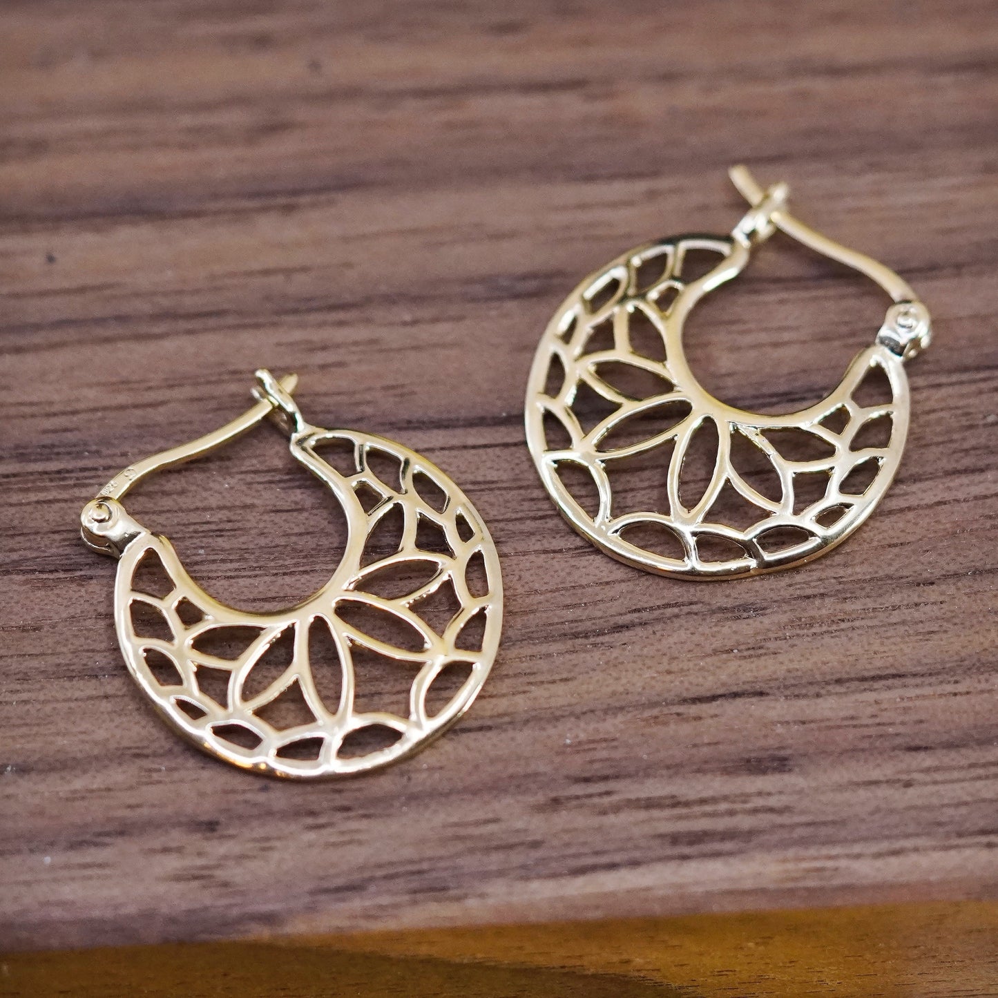 0.75”, vermeil gold over Sterling silver handmade earrings, filigree 925 hoops