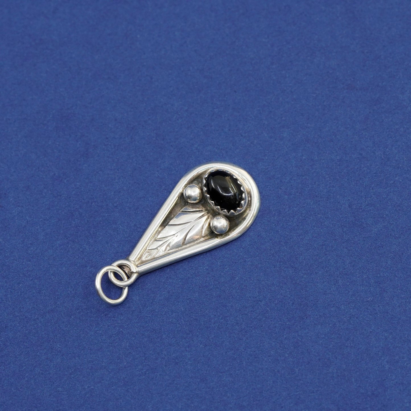 Vintage Sterling 925 silver handmade pendant with long obsidian
