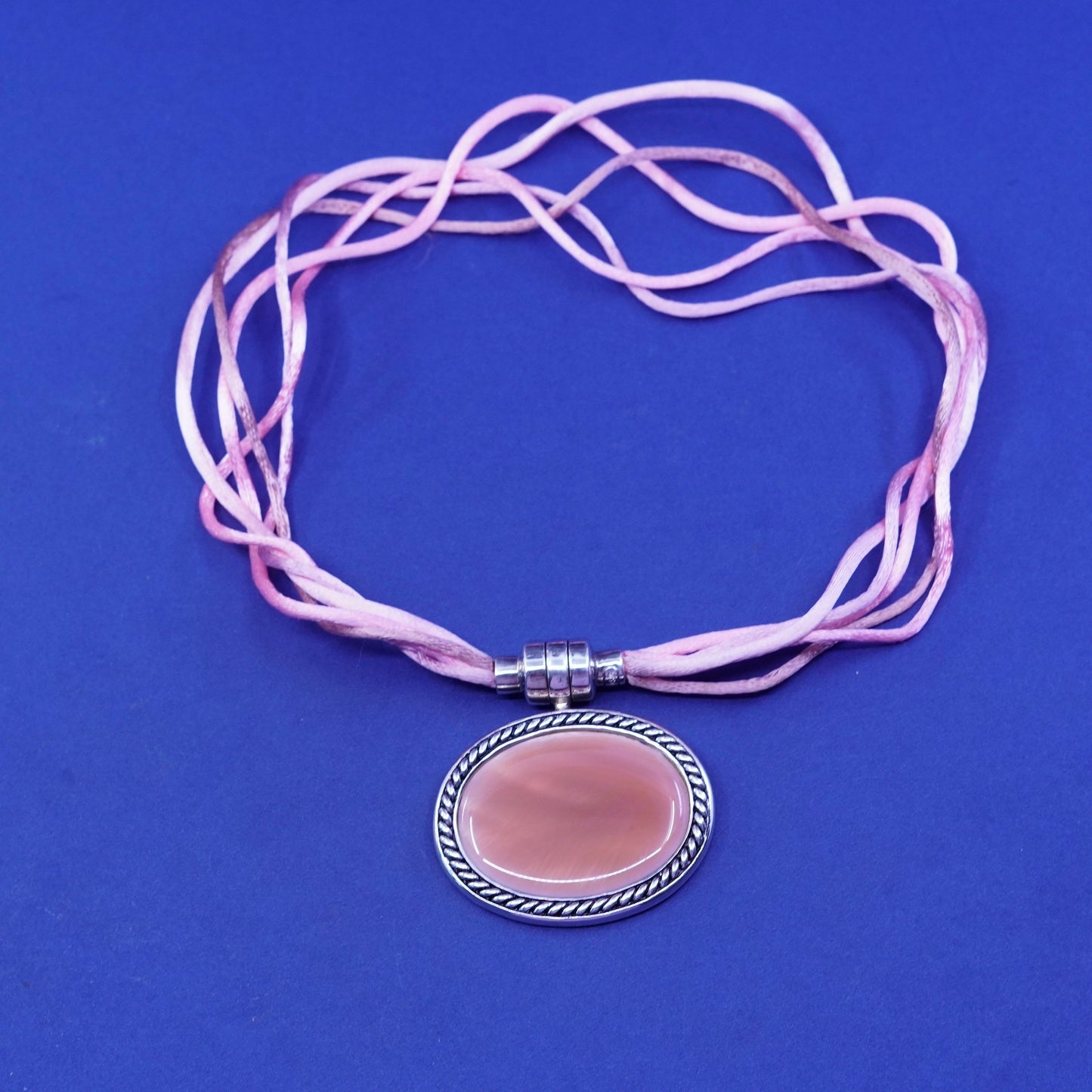 16”, Joseph Esposito Sterling 925 silver necklace, silk chain mother of pearl